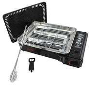 1 x RAW Customer Returns IMEX portable gas grill gas cooker gas case in carrying case camping cooker with grid, skewers, grill tray and lifter - RRP €76.54