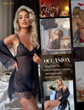 1 x RAW Customer Returns RSLOVE Sexy Lingerie for Women Lace Babydoll with Dressing Gown Night Dress Sleepwear Black S - RRP €24.48