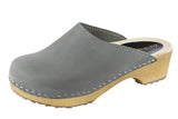 1 x Brand New APREGGIO - Women s clogs made of nubuck leather with wooden sole - high heel - wooden clogs - closed toe - Swedish style - gray - size 40 EU - RRP €37.3