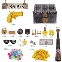 1 x RAW Customer Returns JOYUE Treasure Chest Pirates Toy, 50 Pieces Gold Coins and 50 Pieces Pirate Gems, for Treasure Hunt Children Birthday, Halloween, Party Decoration - RRP €20.4