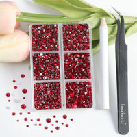 1 x RAW Customer Returns Beadsland 4300 Pieces Red Rhinestones Flat Back Round Glass Stones for Crafts 6 Sizes with Tweezers and Wax Pen Set, SS6-SS20, Red - RRP €10.07