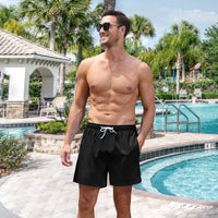 1 x RAW Customer Returns HMIYA Men s Swimming Trunks 2 in 1 Swimming Shorts Quick-Drying Short Board Shorts with Compression and Zip Pockets Black XL  - RRP €24.49