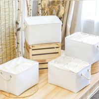 1 x RAW Customer Returns OUTBROS Large Storage Basket, 40x30x26cm Fabric Storage Boxes with Drawstring and Handles, Foldable Storage Containers Storage Baskets White, 2-Pack  - RRP €30.24