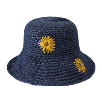 1 x RAW Customer Returns ZLYC Women s Sun Hat Foldable Summer Straw Hat Wide Brim Beach Hat UV Protection Outdoor Hat with Sunflower, Sunflower Navy, Size One size fits all - RRP €18.14