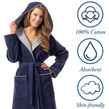 1 x RAW Customer Returns Morgenstern ladies bathrobe cotton with hood in blue sauna bathrobe women calf-length housecoat cotton size XL Leonie - RRP €60.46