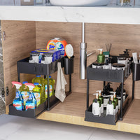 4 x RAW Customer Returns Puricon Under Sink Shelf, 2 Tier Standing Shelf Kitchen Worktop Shelf Organizer, Multifunctional Kitchen Shelf Spice Rack Under Cabinet Shelf Sink Cabinet Shelf - Black - RRP €79.84