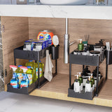 2 x RAW Customer Returns Puricon Under Sink Shelf, 2 Tier Standing Shelf Kitchen Worktop Shelf Organizer, Multifunctional Kitchen Shelf Spice Rack Under Cabinet Shelf Sink Cabinet Shelf - Black - RRP €39.92