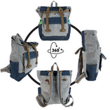 1 x RAW Customer Returns Sunsa unisex backpack. Canvas daypack. Large vintage backpack. Retro design outdoor daypack with roll top. Sustainable canvas backpacks as a gift idea for him her. Blue Gray  - RRP €50.36