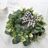 1 x RAW Customer Returns Dremisland Artificial Eucalyptus Wreath Spring Summer Wreath Green Welcome Garland Door Wreath Wreath with Checked Bow Artificial Plant Garland Wall Wreath for Porch Farmhouse Garden Decoration - RRP €18.1