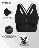 1 x RAW Customer Returns Yvette Sports Bra 5CM Bottom, High Side, Front Zipper, Strong Support, Cross Back, Black, L Large Sizes - RRP €29.23