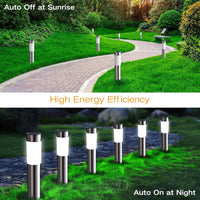 1 x RAW Customer Returns Joomer Solar Lights for Outdoors 4 Pack Stainless Steel LED Solar Lights Garden Outdoor Light Weatherproof White Path Light Cylindrical Garden Light Auto On Off for Patio Lawn Terrace Driveways - RRP €36.04