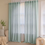 1 x RAW Customer Returns MIULEE curtains loop curtain voile curtain modern linen look semi-transparent for living room bedroom room divider sliding curtain set of 2 stores turquoise 225 x 140 cm - RRP €35.23