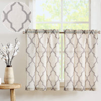 1 x RAW Customer Returns TOPICK Sheer Curtain Bistro Curtain Linen Look Semi Transparent Curtain Gauze Pair of Scarves Sheer Curtains Window Scarf for Living Room Country House 2 Pieces 65W x 90H cm Grey on Beige - RRP €22.99