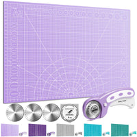 1 x RAW Customer Returns Miuzei A3 A2 cutting mat rotary cutter with protective mechanism, children s craft mat, washable self-healing craft mat, fabric cutter set for school and families, cut-resistant, lavender - RRP €22.61