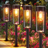 1 x RAW Customer Returns PUAIDA Solar Lights for Outdoors, 4 Pack Solar Lights Garden with Warm White Tungsten Light, IP65 Waterproof Solar Garden Lights for Garden Decoration Lawn Walkway Balcony Yard - RRP €32.26