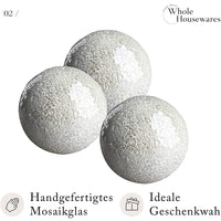 1 x RAW Customer Returns WHOLE HOUSEWARES Decorative balls Set of 3 glass mosaic balls for bowls 10cm diameter Centerpiece Coffee table and home decoration White  - RRP €28.48