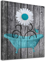 8 x Brand New Bathroom Wall Art Daisy Teal Bathtub Canvas Pictures Wall Decor Flower Butterfly Bathtub Canvas Prints White Petal Floral Gray Rustic Bathroom Wall Decor 30X40CM - RRP €137.12