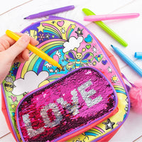 1 x RAW Customer Returns abeec Coloring Backpack - Design Your Own Backpack with Sequin Front Pocket and Colored Pens - Arts and Crafts Activity Set to Color Your Own Bag for Girls Ages 6 and Up - RRP €23.0