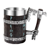 1 x RAW Customer Returns OTARTUDE Viking Mug with Ax Handle, Nordic Oak Wooden Beer Mug, Nordic Viking Stainless Steel, 550ml, Viking Gift for Men, Father s Day - RRP €31.97