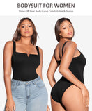 1 x RAW Customer Returns FeelinGirl Body Women Shapewear Tummy Control Summer Fashion Square Neckline with V-Opening Going Out Tank Tops Shaper Bodysuit Black L - RRP €46.99