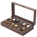 1 x RAW Customer Returns Readaeer-Watch Box with 12 places, Watch Box with Real Glass Lid, made of imitation leather and velvet lining - RRP €31.99