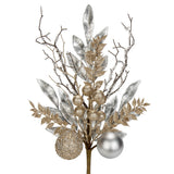 2 x RAW Customer Returns Oairse Set of 3 Artificial Leaves with Christmas Tree Balls, Glitter Faux Branch for Christmas Tree DIY Decoration, Christmas Wedding Party, Holidays, Dining Table Centerpiece, Silver Blue - RRP €31.24