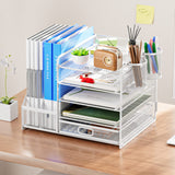 1 x RAW Customer Returns Marbrasse Desk Organizer with File Holder, 5 Levels Paper Letter Tray with Drawer and 2 Pen Holders, Desk Mesh Storage Compartments Organizer with Document Tray for Office Supplies White  - RRP €42.99