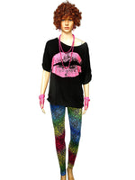 1 x RAW Customer Returns Blulu 80s women s costume set, T-shirt, leggings pants earring necklace gloves bracelet short sleeve leopard, XXXL  - RRP €37.04