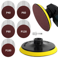 1 x RAW Customer Returns Pomsare sanding discs pad kit sanding disc 125 mm velcro, 50 pieces sandpaper with M14 sanding pad and shaft for angle grinder drill grinder, grain 10 x 40 60 80 120 180 for wood metal - RRP €20.16