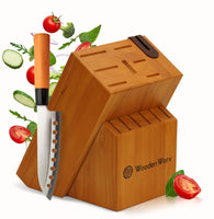 1 x RAW Customer Returns Knife block without knives made of wood, knife block with knife sharpener, for 12 knives and a pair of scissors - RRP €30.24