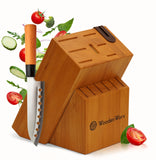 1 x RAW Customer Returns Knife block without knives made of wood, knife block with knife sharpener, for 12 knives and a pair of scissors - RRP €28.24