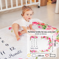 1 x RAW Customer Returns ODOXIA Baby Milestone Blanket in German Monthly Blanket Baby Boy Girl, Unisex Flowers Leaves Personalized Newborn Gift for Moms Baby Blanket Milestone Blanket and Frame - RRP €18.14