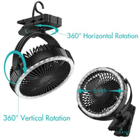 1 x RAW Customer Returns 10000mAh Rechargeable Portable Fan with LED Lantern, 20.3cm Battery Powered USB Fan, Clip-on Fan, Strong Airflow, 360 Swivel, Stable Clamp, Tent, Office - RRP €20.16