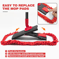 1 x RAW Customer Returns JEHONN Floor Mop with Microfiber Chenille Pads, 127 cm Telescopic Handle Mop Floor for Hardwood Laminate Tiles Vinyl Kitchen Bathroom House Red  - RRP €24.99