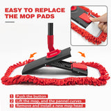 1 x RAW Customer Returns JEHONN Floor Mop with Microfiber Chenille Pads, 127 cm Telescopic Handle Mop Floor for Hardwood Laminate Tiles Vinyl Kitchen Bathroom House Red  - RRP €24.99