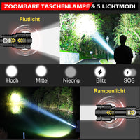 1 x RAW Customer Returns AOMEES LED Flashlight Rechargeable, 200000 Lumen LED Flashlight Extremely Bright with LED Display 5000 mAh Battery, IPX4 Waterproof, 5 Light Modes, LED Flashlight Rechargeable for Camping Hiking - RRP €36.29