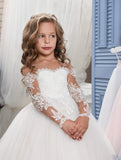 1 x RAW Customer Returns Aibaowedding Lace Embroidery Girls Bridesmaid Dress Long Sleeves Kids Birthday Party Ball Gowns 10, White  - RRP €60.49