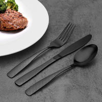 1 x RAW Customer Returns Cutlery Set, Bettlife 16 Piece Stainless Steel Dinnerware Set, Knife and Fork Set, Service for 4, Unique Pattern Design, Dishwasher Safe, Easy to Clean Black Diamond - RRP €20.4