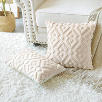 1 x RAW Customer Returns Artscope Set of 2 Wool Cushion Covers Soft Plush Short Wool Velvet Decorative Pillowcases Luxurious Sofa Cushion European Cushion Cover for Sofa Bedroom Geometric Cream Beige, 40 x 40 cm - RRP €16.13