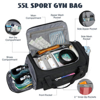 1 x RAW Customer Returns Sports bag travel bag for women and men 55L large gym fitness sports bag with shoe compartment weekender bag hand luggage bag - RRP €37.86