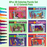 17 x Brand New 6x8Pcs 3D Coloring Books for Children Doodle Book 6 Themes Princess Ocean Safari Horse Space Station Garage Coloring Puzzle Coloring Book Children Party Favors Gifts Children s Birthday Girls from 4 5 6 7 8 9 10 Years - RRP €346.8