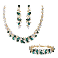 1 x RAW Customer Returns Clearine Statement Jewelry Set Women Wedding Bridal Crystal Cluster Necklace Collar Choker, Dangle Earrings and Bracelet Set Emerald Green Gold Tone - RRP €31.25