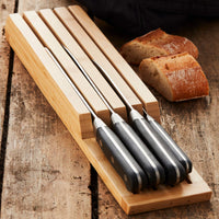 1 x RAW Customer Returns Drawer knife block without knives made of bamboo wood, extendable, for cooking, steak, bread or Japanese knives and cutlery, kitchen accessories, 43x9.5x4cm - RRP €39.49