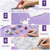 1 x RAW Customer Returns Miuzei A3 A2 cutting mat rotary cutter with protective mechanism, children s craft mat, washable self-healing craft mat, fabric cutter set for school and families, cut-resistant, lavender - RRP €22.61