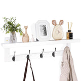 1 x RAW Customer Returns SMIBUY Coat Hooks with Shelf Wall Mounted, 74 cm Entryway Coat Rack for Wall, Bamboo Hanging Shelf with 5 Double Metal Hooks for Bathroom, Bedroom, Kitchen, Living Room White Black  - RRP €35.4