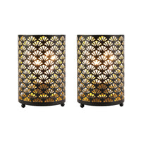 1 x RAW Customer Returns TRIROCKS Set of 2 Metal Battery Lamps 16cm Tall Bronze Battery Operated Table Lanterns with Warm Lights for Indoor and Outdoor Wedding Tables Scalloped Hollow Model  - RRP €27.99