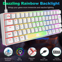 1 x RAW Customer Returns LEAVEN T60-60 Percent Mechanical Gaming Keyboard, QWERTY Layout Wired Keyboard with Blue Switches, RGB LED Lighting Type C Anti-Ghosting for PC MAC PS4 Gamer and Work, White - RRP €32.77