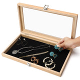 1 x RAW Customer Returns Belle Vous Natural Wood Jewelry Organizer with Clear Acrylic Lid - 38 x 21.5 cm - Jewelry Box for Earrings, Rings, Necklaces, Medals and More - RRP €27.43