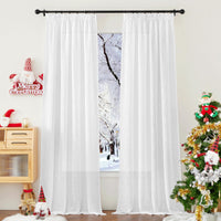 1 x RAW Customer Returns PONY DANCE Kitchen Curtains Modern - White Curtains with Ruffle Tape Short Linen Look Curtains White Semi-Transparent Bistro Curtain Set of 2 H 137 x W 140 cm - RRP €23.95