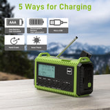 1 x RAW Customer Returns Crank radio DAB FM with battery 5000 mAh, portable solar radio with LED flashlight and reading light, DAB construction site radio RDS function, emergency digital radio SOS alarm for hiking, camping, outdoor green  - RRP €46.79